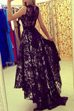 Modest Black Lace Long High Low Charming Prom Dresses HZ0527