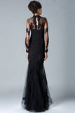Charming Long Sleeves High Neck Black Lace Mermaid Prom Dresses HZ0527