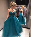 Sweetheart Beading A-Line Long Blue Tulle Cheap Prom Dresses HZ0527