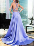 Two Piece Halter Keyhole Beaded Satin A Line Elegant Lavender Long Prom Dress HZ0527