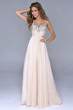 Modest Spaghetti Straps Backless Beaded Prom Dresses HZ0527