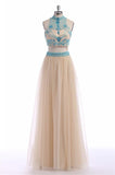 Two Pieces Halter Backless Beautiful Long Prom Dresses HZ0527