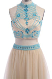 Two Pieces Halter Backless Beautiful Long Prom Dresses HZ0527