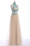 Two Pieces Halter Backless Beautiful Long Prom Dresses HZ0527