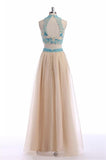 Two Pieces Halter Backless Beautiful Long Prom Dresses HZ0527
