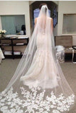Ivory Lace Edge Chapel Length Wedding Veils, Bridal Veil HZ0527
