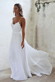 Beautiful A Line Lace Long White Spaghetti Straps Beach/Coast Wedding Dress HZ0527