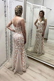 Mermaid Flowers V Neck Prom Dresses, Fashion Long Evening Dress HZ0527