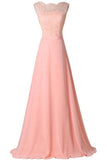 Blush Pink Lace Elegant Charming Formal Chiffon Prom Dresses HZ0527