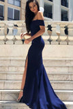 Sexy Off the Shoulder Royal Blue Mermaid Long Evening Dress with Slit HZ0527