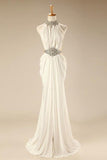 Charming Elegant White Halter Beaded Chiffon Long Prom Dresses HZ0527