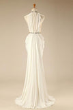 Charming Elegant White Halter Beaded Chiffon Long Prom Dresses HZ0527