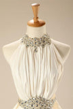Charming Elegant White Halter Beaded Chiffon Long Prom Dresses HZ0527
