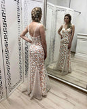 Mermaid Flowers V Neck Prom Dresses, Fashion Long Evening Dress HZ0527