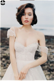 Promfast A-line Removable Spaghetti Straps Beach Wedding Dress Sweep/Brush Train White Lace Wedding Dresses HZ0527