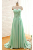Mint Beaded Charming Backless Cheap Long Chiffon Prom Dresses HZ0527