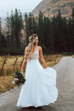 Promfast A line Spaghetti Straps White Beach Wedding Dress Beading Wedding Gowns HZ0527