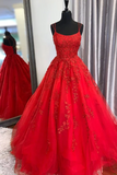 Promfast A Line Tulle Yellow Spaghetti Straps Prom Dresses with Appliques, Party Dress HZ0527