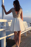 Promfast Round Neck Short Homecoming Dresses with Applique, Short Prom Dresses HZ0527