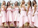 Promfast Pink Strapless Asymmetric Satin Bridesmaid Dresses, Cheap Bridesmaid Dresses for Sale HZ0527