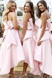 Promfast Pink Strapless Asymmetric Satin Bridesmaid Dresses, Cheap Bridesmaid Dresses for Sale HZ0527