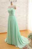 Mint Beaded Charming Backless Cheap Long Chiffon Prom Dresses HZ0527