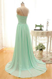 Mint Beaded Charming Backless Cheap Long Chiffon Prom Dresses HZ0527