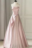 Pink Strapless Satin Floor Length Prom Dress, A Line Formal Evening Dress HZ0527