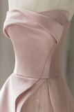 Pink Strapless Satin Floor Length Prom Dress, A Line Formal Evening Dress HZ0527