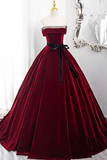 Burgundy Velvet Long Formal Dress, Off the Shoulder Evening Party Dress HZ0527