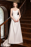 A Line Satin White Long Prom Dress, White Long Formal Dress HZ0527