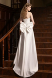A Line Satin White Long Prom Dress, White Long Formal Dress HZ0527