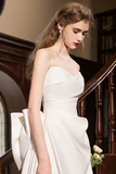 A Line Satin White Long Prom Dress, White Long Formal Dress HZ0527