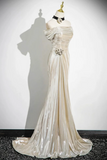 Mermaid Off the Shoulder Party Dress, Beautiful Champagne Evening Party Dress HZ0527