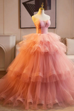 Pink Sweetheart Tulle Ball Gown Long Party Dress, Pink Tulle Prom Dress HZ0527