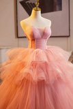 Pink Sweetheart Tulle Ball Gown Long Party Dress, Pink Tulle Prom Dress HZ0527