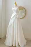 A Line White Organza Long Prom Dress, White Long Formal Dress HZ0527