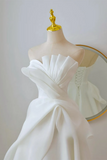A Line White Organza Long Prom Dress, White Long Formal Dress HZ0527