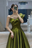 Dark Green One Shoulder Satin Floor Length Party Dress, Dark Green Prom Dress HZ0527