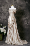 A Line Off Shoulder Champagne Long Prom Dress, Formal Dress HZ0527