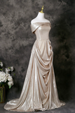 A Line Off Shoulder Champagne Long Prom Dress, Formal Dress HZ0527