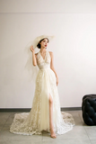 Elegant V Neck Tulle Lace Long Prom Dress, Ivory A Line Formal Evening Dress HZ0527