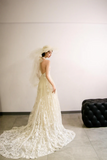 Elegant V Neck Tulle Lace Long Prom Dress, Ivory A Line Formal Evening Dress HZ0527
