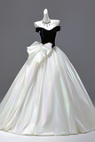 Navy Velvet and White Satin Long Prom Dress, Beautiful A Line Backless Evening Formal Dress HZ0527