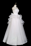 A Line Organza White Long Prom Dress, White Long Prom Dress HZ0527