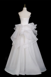 A Line Organza White Long Prom Dress, White Long Prom Dress HZ0527
