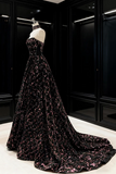 Black Sequined Strapless Ball Gown, A Line Strapless Evening Formal Gown HZ0527
