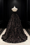 Black Sequined Strapless Ball Gown, A Line Strapless Evening Formal Gown HZ0527