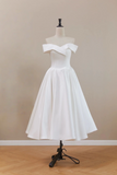 A Line Off Shoulder Tea Length White Prom Dress, Formal Dress HZ0527