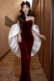 Beautiful Velvet Mermaid Strapless Long Formal Gown, Floor Length Prom Dress HZ0527